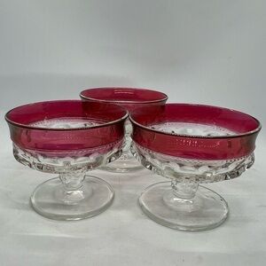 Vintage Set Of 3 Indiana Glass Kings Crown Ruby Flash Sherbet/Champagne Glasses